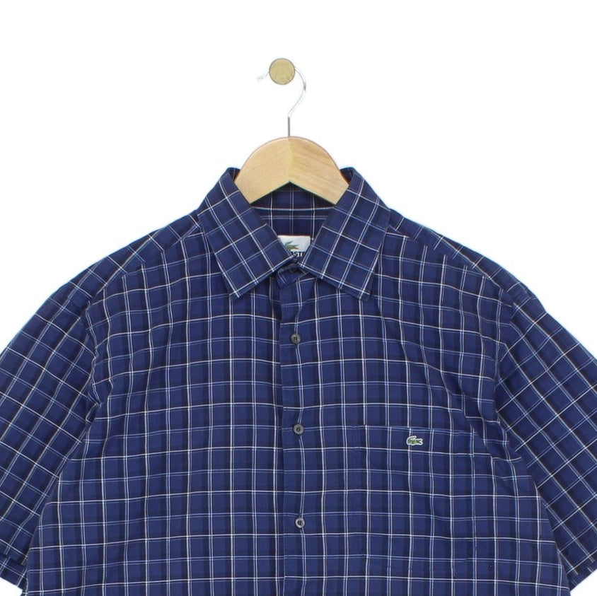 Mens Plaid Shirt Short Sleeve Button Up