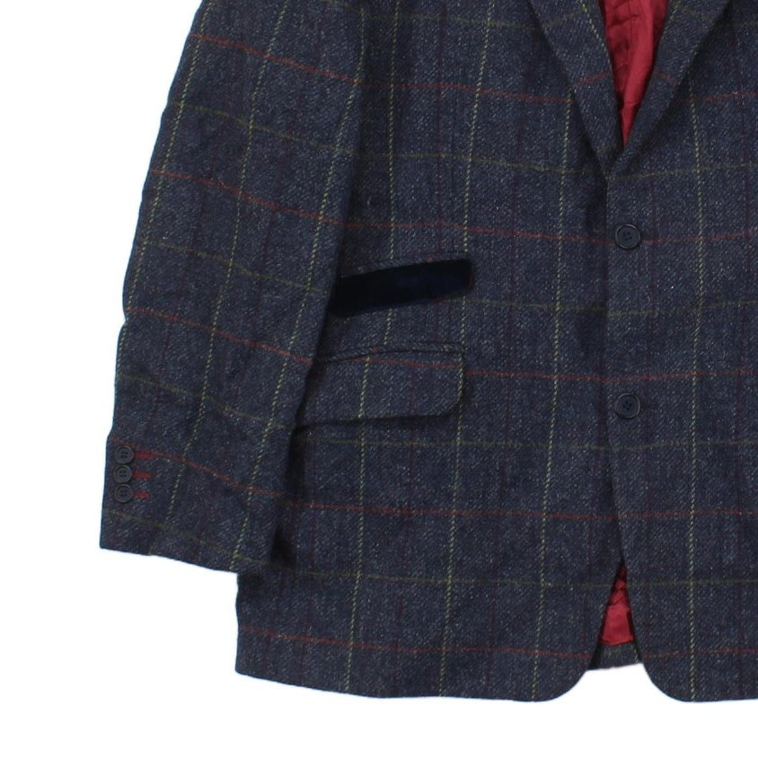 Mens Wool Blazer Plaid Suit Formal