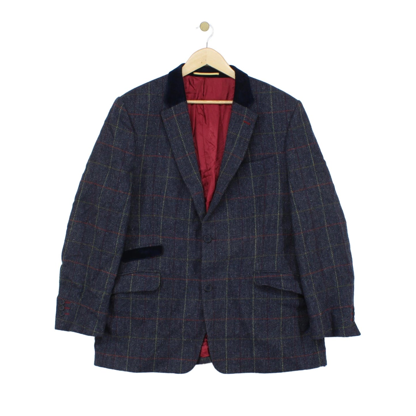Mens Wool Blazer Plaid Suit Formal