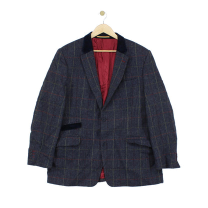 Mens Wool Blazer Plaid Suit Formal