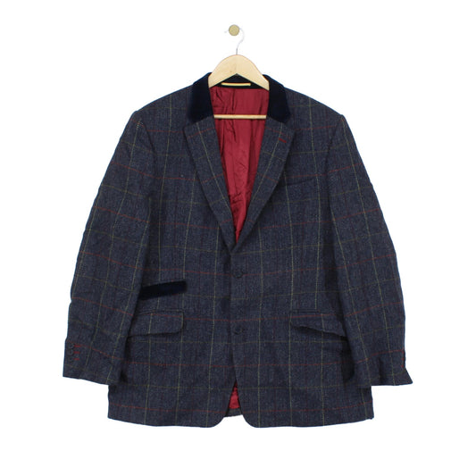 Mens Wool Blazer Plaid Suit Formal