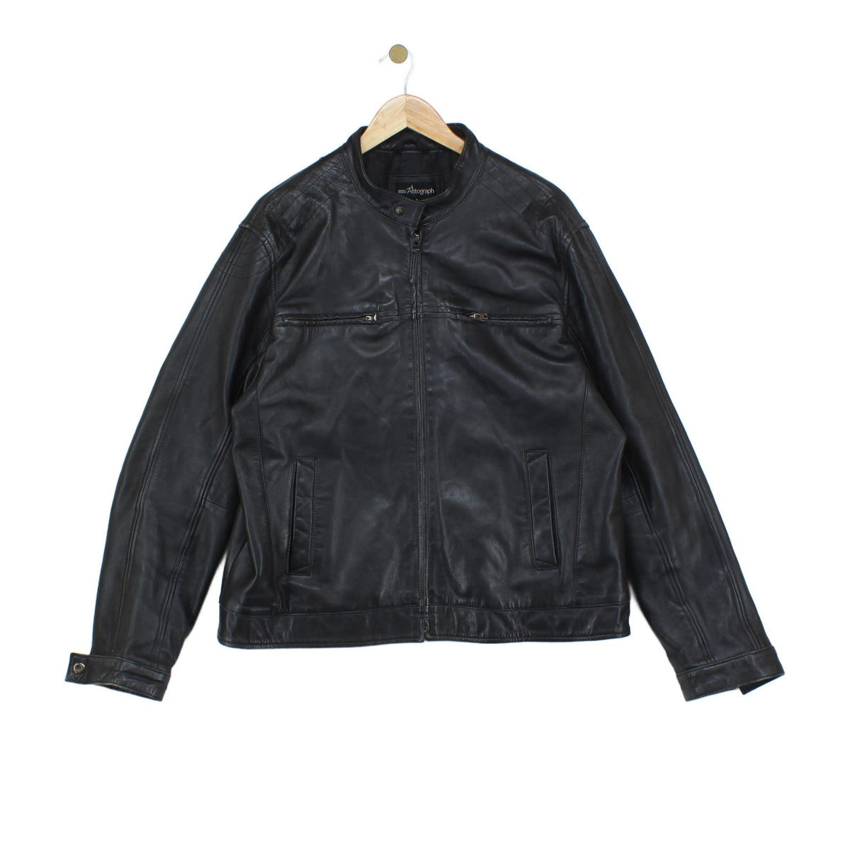 Mens Leather Jacket Full Zip Biker