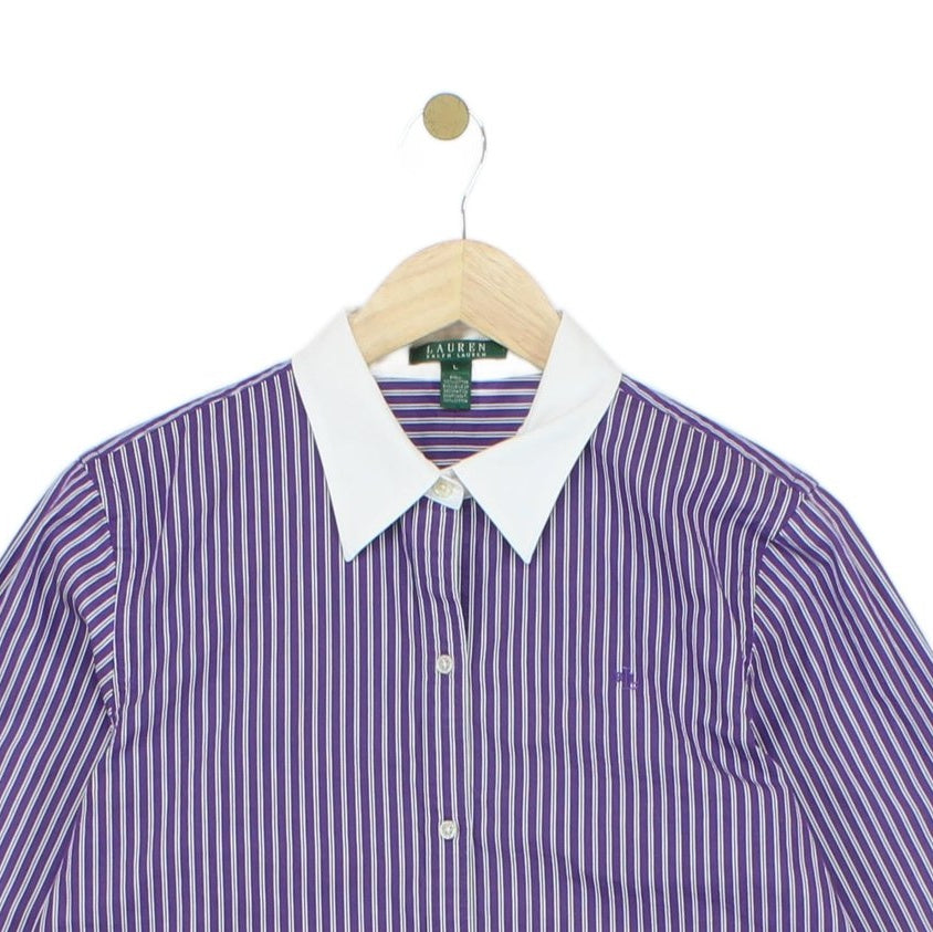 Womens Striped Shirt Collared Button Up