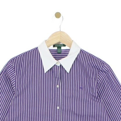 Womens Striped Shirt Collared Button Up