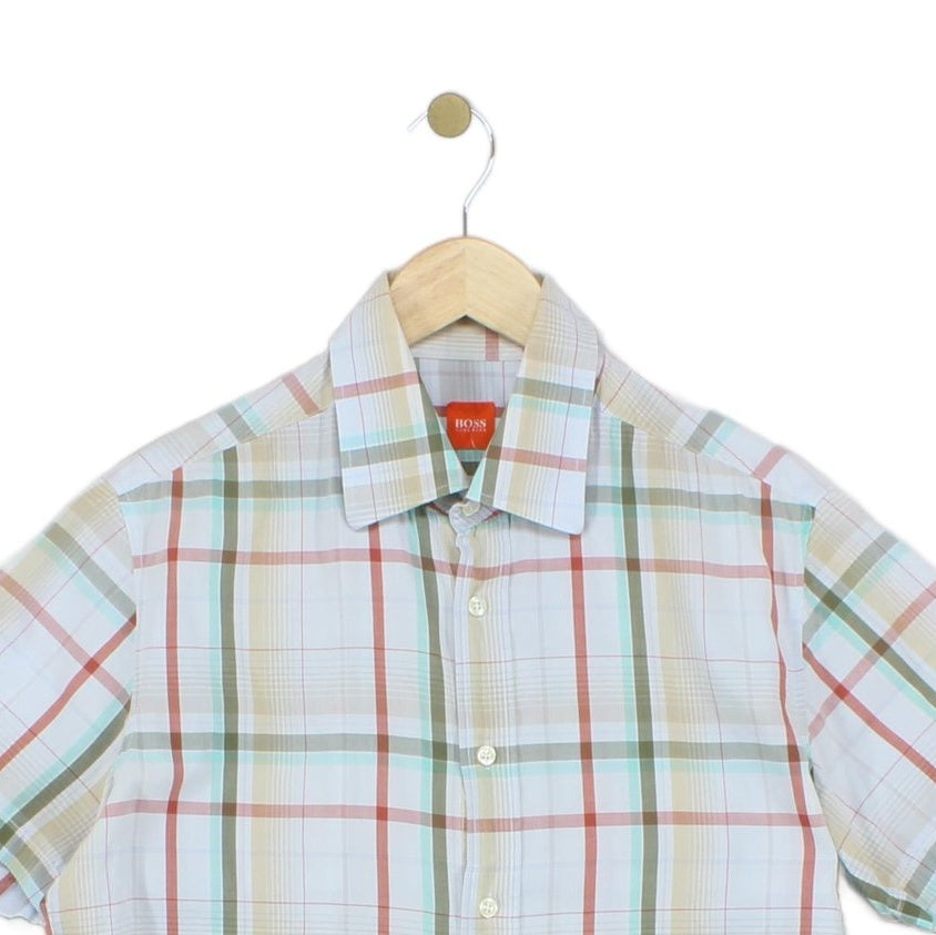 Mens Plaid Shirt Short Sleeve Casual Check