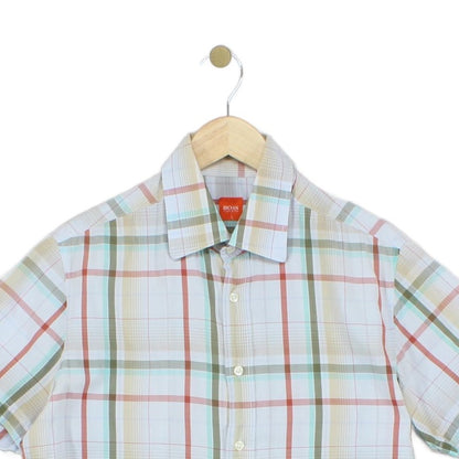 Mens Plaid Shirt Short Sleeve Casual Check