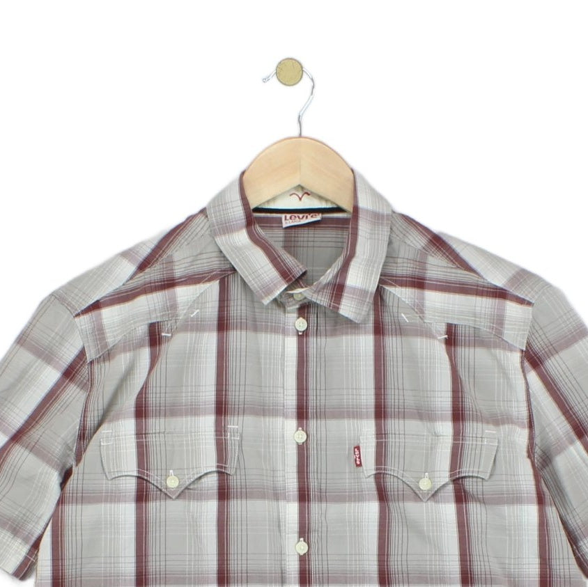 Mens Plaid Shirt  Button Up Short Sleeve