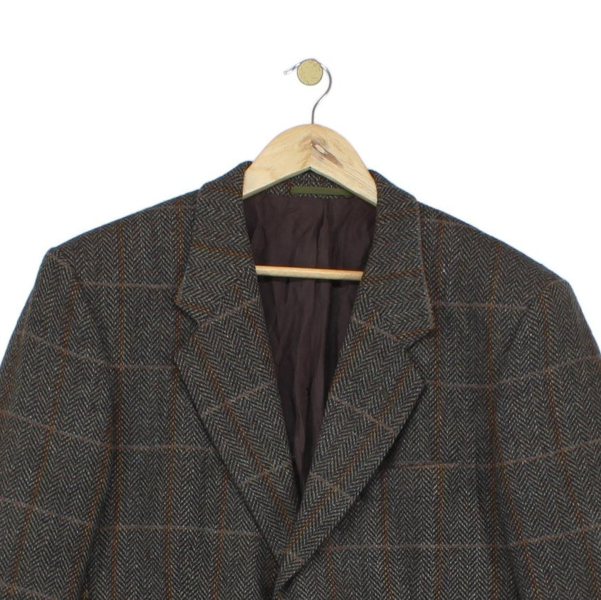 Mens Tweed Blazer Plaid Wool Nylon