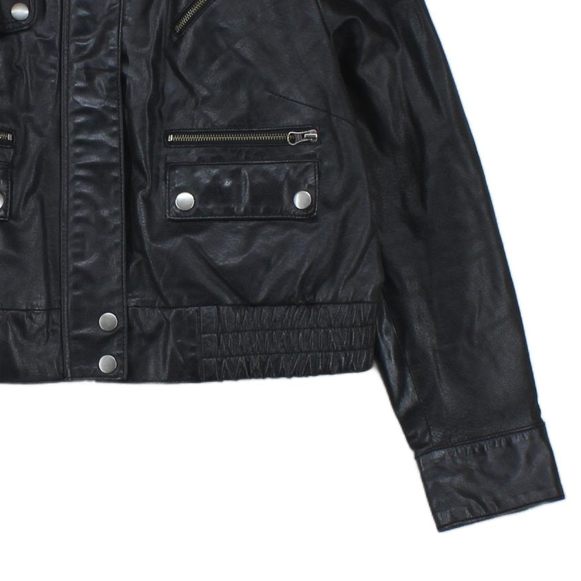 Womens Leather Jacket Full Zip Biker
