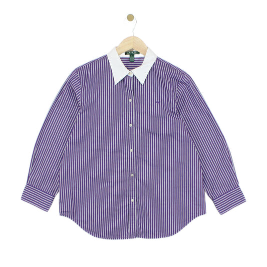 Womens Striped Shirt Collared Button Up