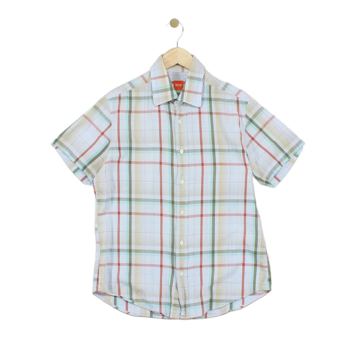 Mens Plaid Shirt Short Sleeve Casual Check