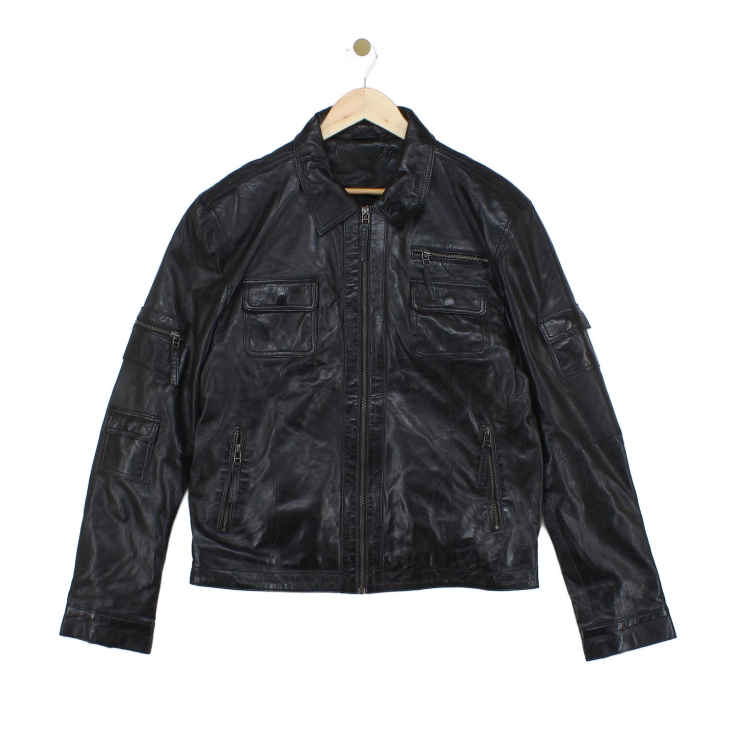 Mens Leather Jacket Full Zip Biker