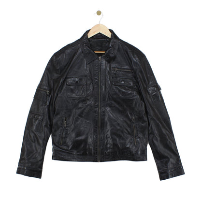 Mens Leather Jacket Full Zip Biker