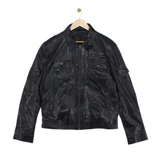 Mens Leather Jacket Full Zip Biker