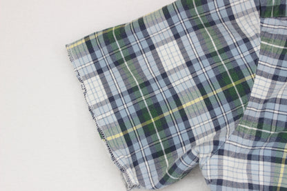 Mens Plaid Shirt Short Sleeve Raw Hem