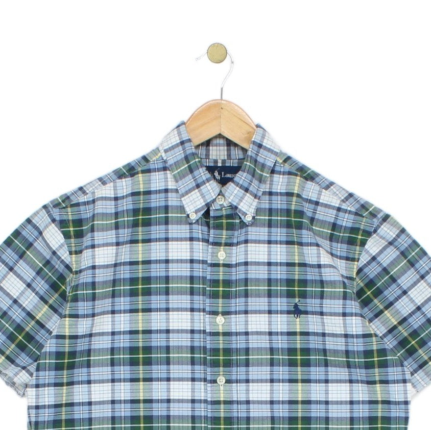 Mens Plaid Shirt Short Sleeve Raw Hem