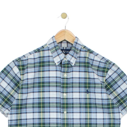 Mens Plaid Shirt Short Sleeve Raw Hem