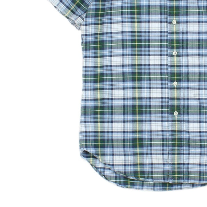 Mens Plaid Shirt Short Sleeve Raw Hem