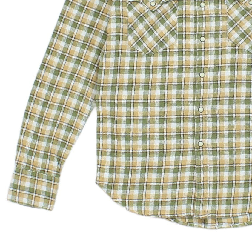 Mens Plaid Shirt Snap Slim Fit Long Sleeve Cotton