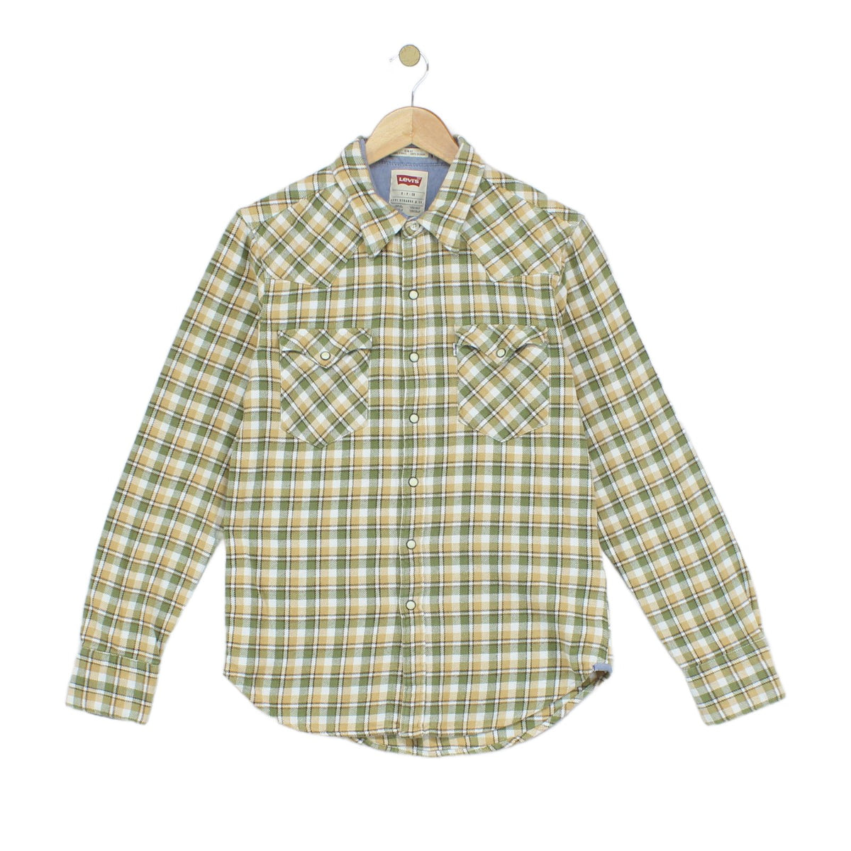 Mens Plaid Shirt Snap Slim Fit Long Sleeve Cotton