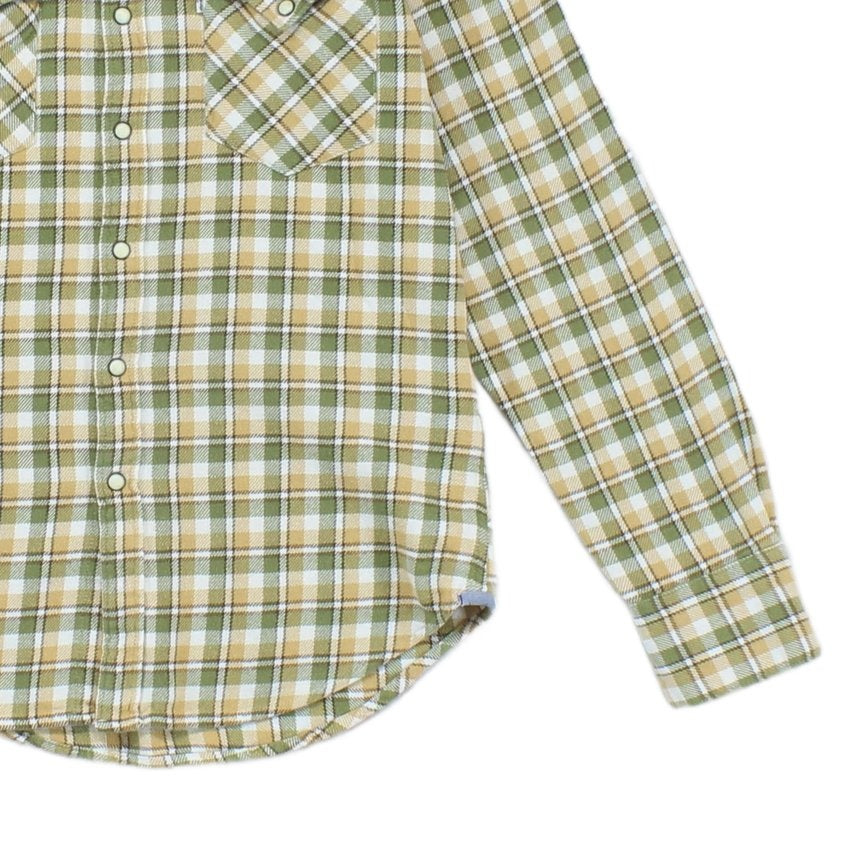 Mens Plaid Shirt Snap Slim Fit Long Sleeve Cotton
