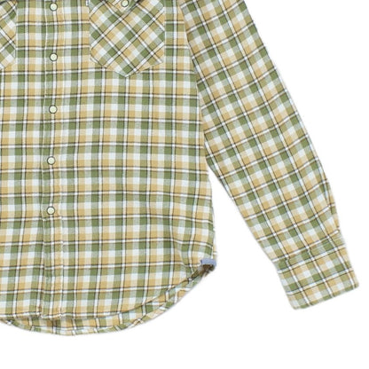 Mens Plaid Shirt Snap Slim Fit Long Sleeve Cotton