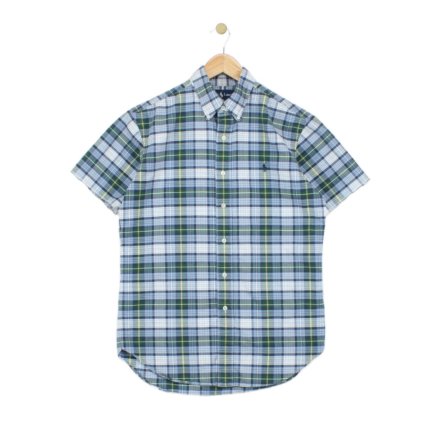 Mens Plaid Shirt Short Sleeve Raw Hem