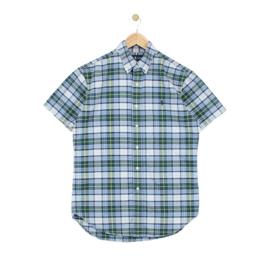 Mens Plaid Shirt Short Sleeve Raw Hem