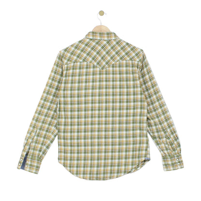 Mens Plaid Shirt Snap Slim Fit Long Sleeve Cotton