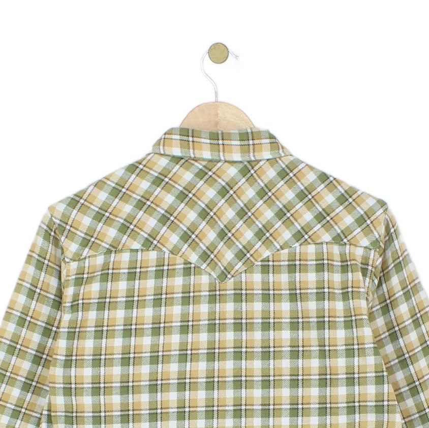 Mens Plaid Shirt Snap Slim Fit Long Sleeve Cotton