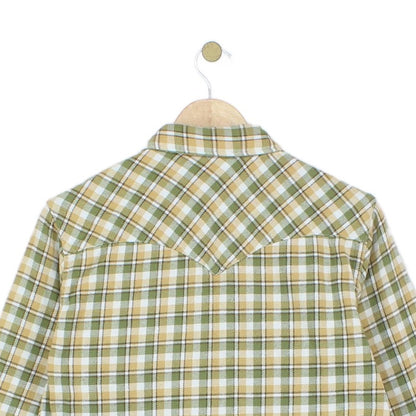 Mens Plaid Shirt Snap Slim Fit Long Sleeve Cotton