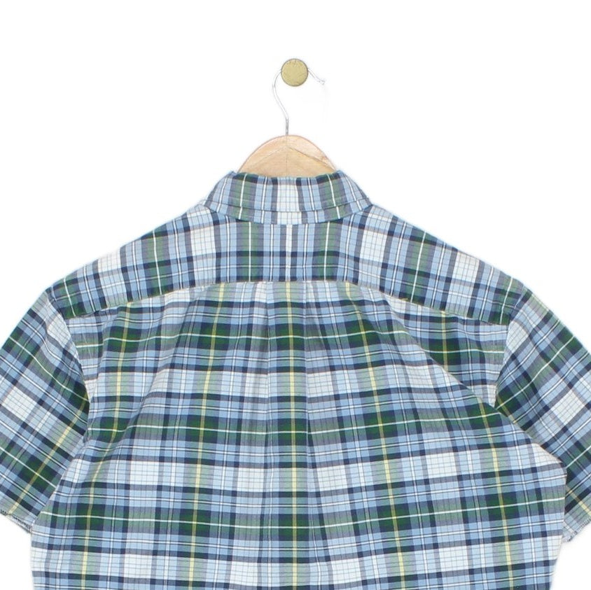 Mens Plaid Shirt Short Sleeve Raw Hem