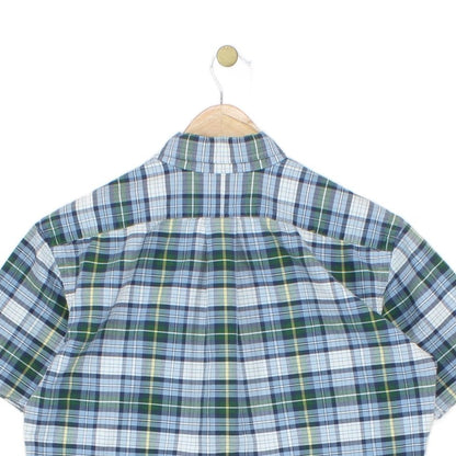 Mens Plaid Shirt Short Sleeve Raw Hem