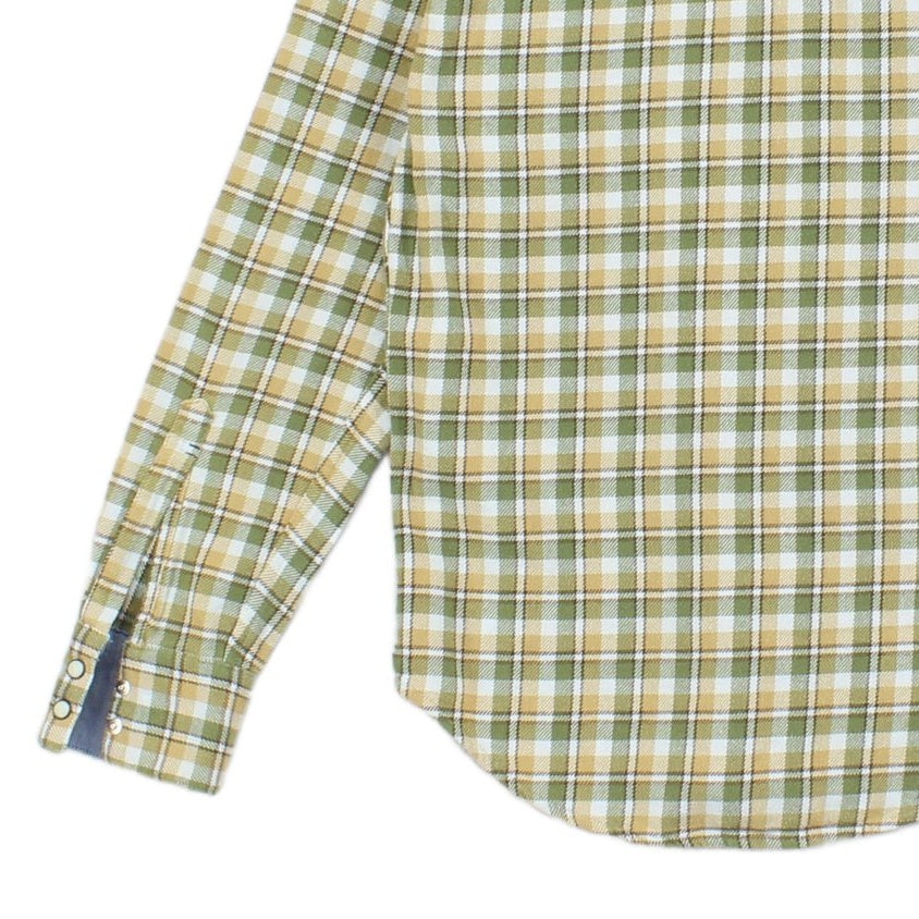 Mens Plaid Shirt Snap Slim Fit Long Sleeve Cotton