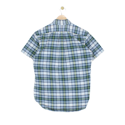 Mens Plaid Shirt Short Sleeve Raw Hem