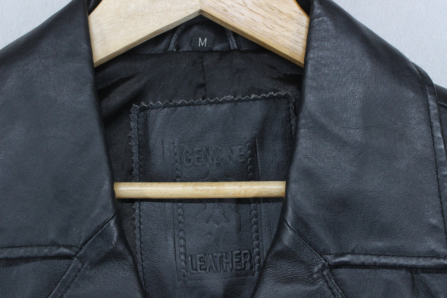 Mens Vintage Leather Jacket Long 70S Collared