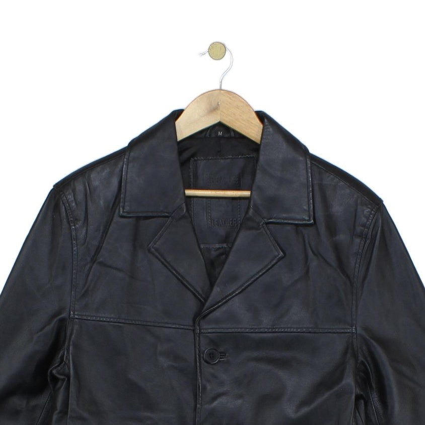 Mens Vintage Leather Jacket Long 70S Collared
