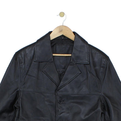 Mens Vintage Leather Jacket Long 70S Collared