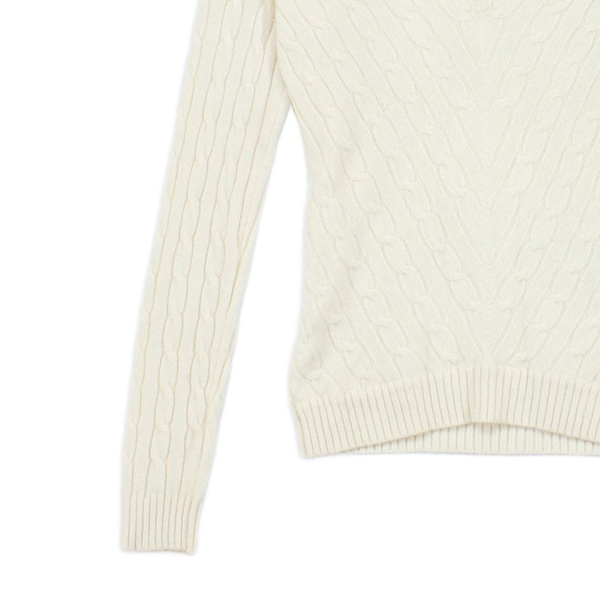 Womens Cashmere Cable Knit Jumper V Neck Slim Fit