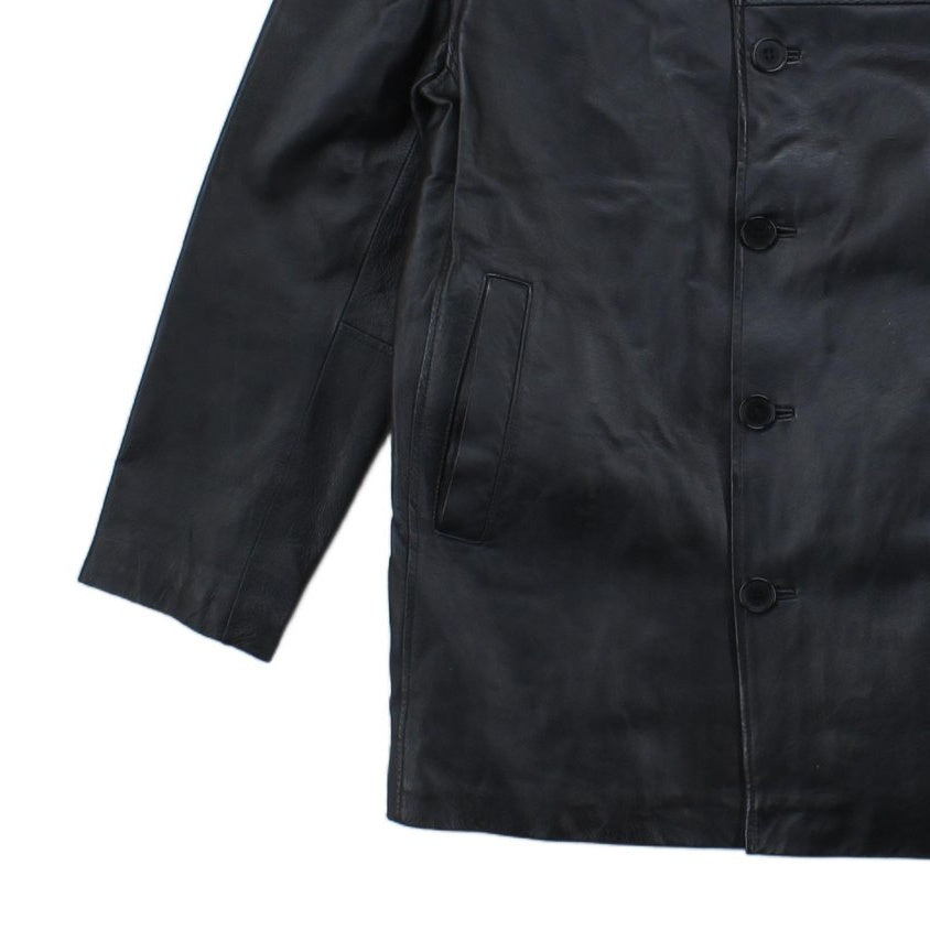 Mens Vintage Leather Jacket Long 70S Collared
