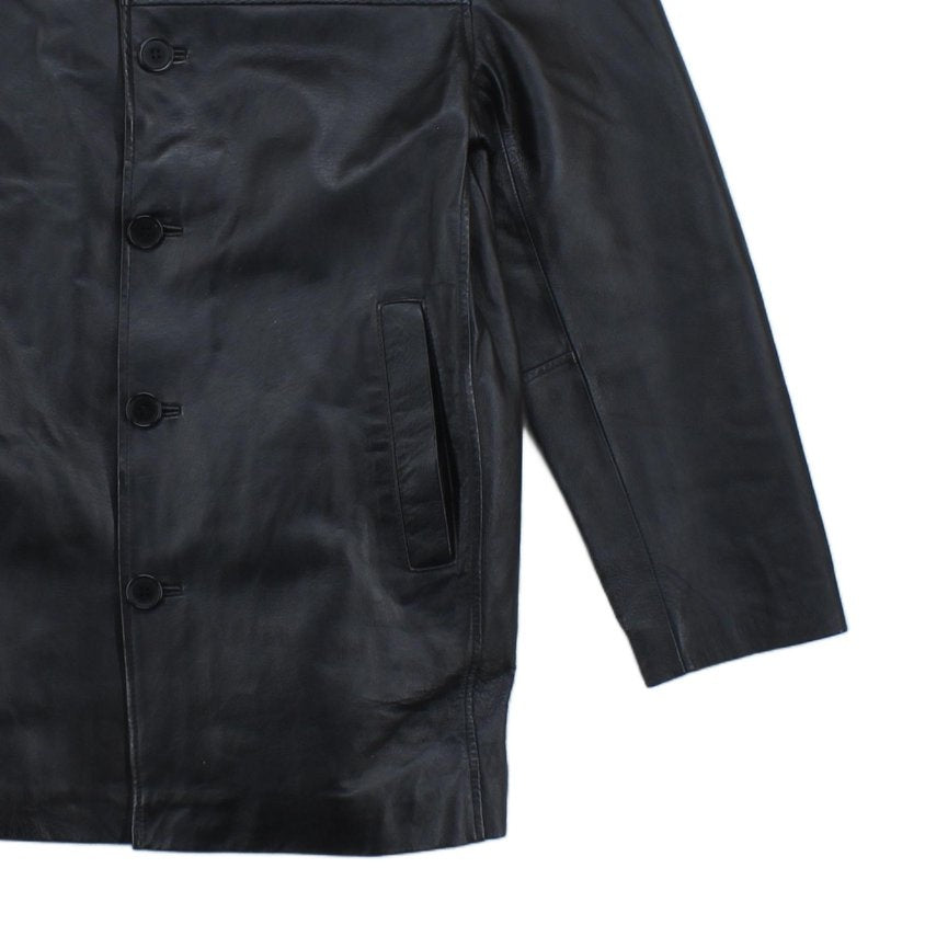 Mens Vintage Leather Jacket Long 70S Collared