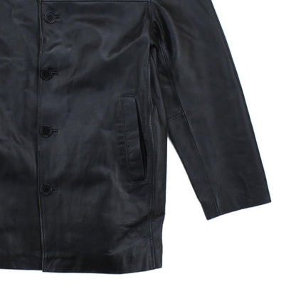 Mens Vintage Leather Jacket Long 70S Collared