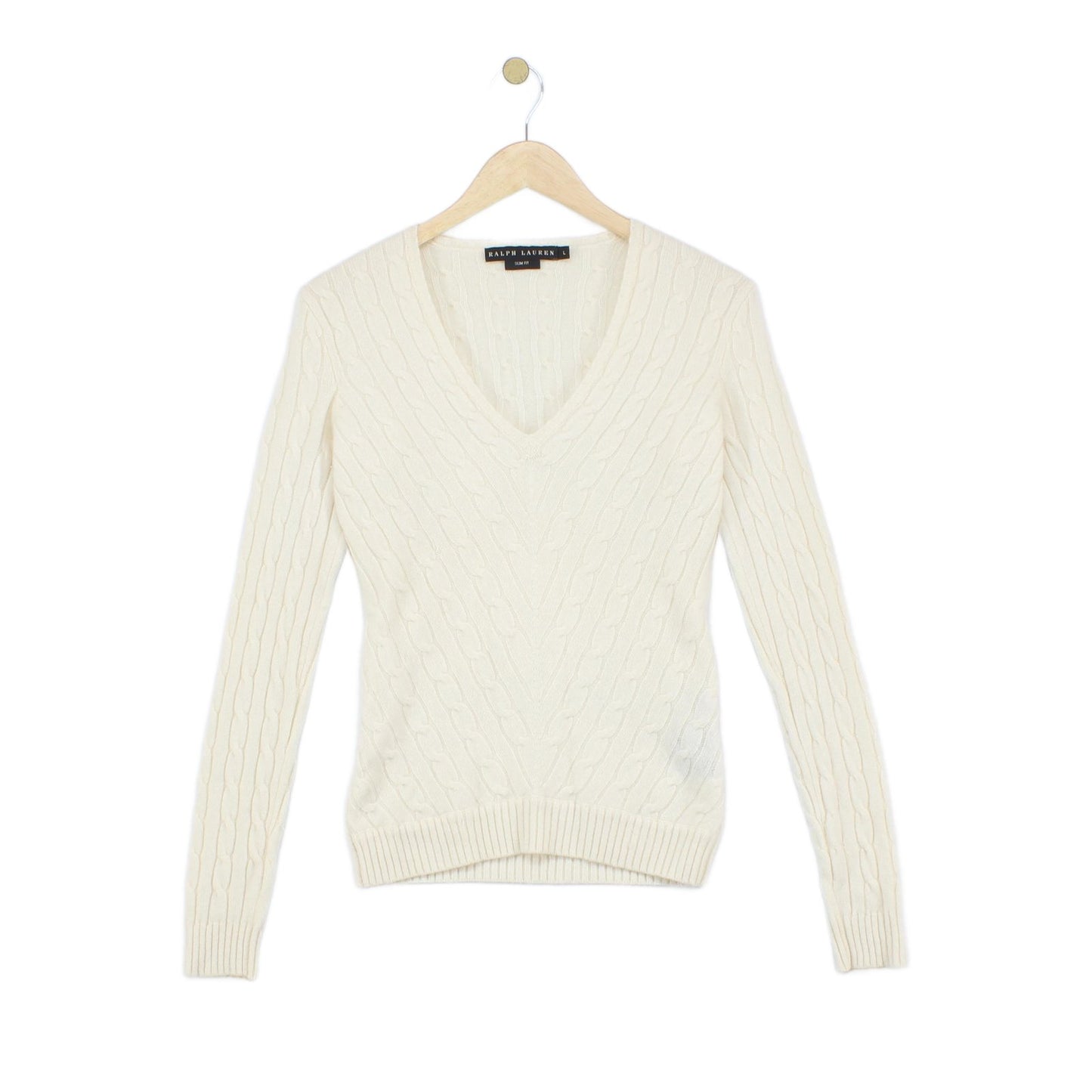 Womens Cashmere Cable Knit Jumper V Neck Slim Fit