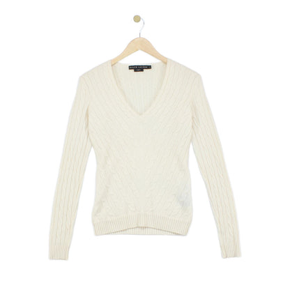 Womens Cashmere Cable Knit Jumper V Neck Slim Fit