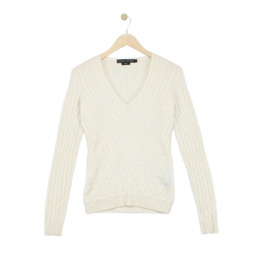 Womens Cashmere Cable Knit Jumper V Neck Slim Fit