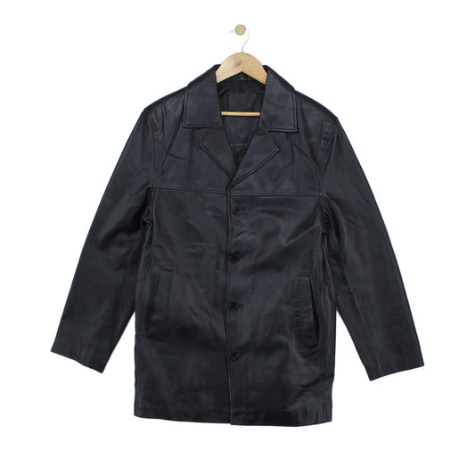 Mens Vintage Leather Jacket Long 70S Collared