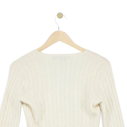 Womens Cashmere Cable Knit Jumper V Neck Slim Fit