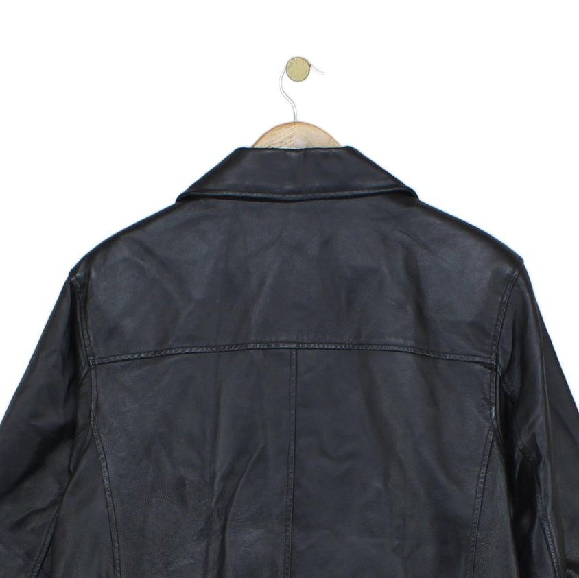 Mens Vintage Leather Jacket Long 70S Collared