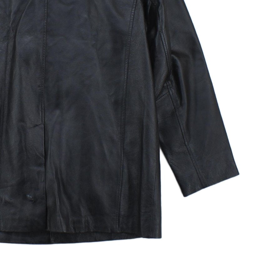 Mens Vintage Leather Jacket Long 70S Collared