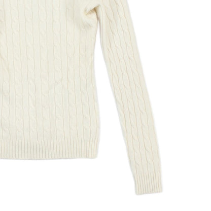 Womens Cashmere Cable Knit Jumper V Neck Slim Fit